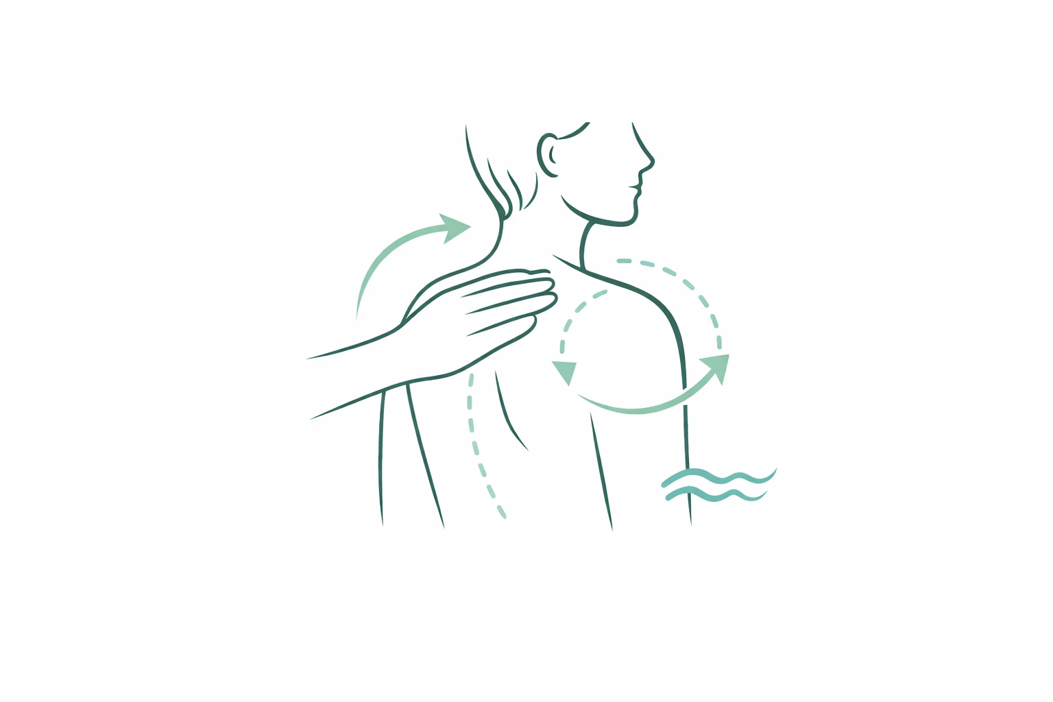 Illustration ostéopathie à Lausanne : mains sur l’épaule, mobilité et respiration