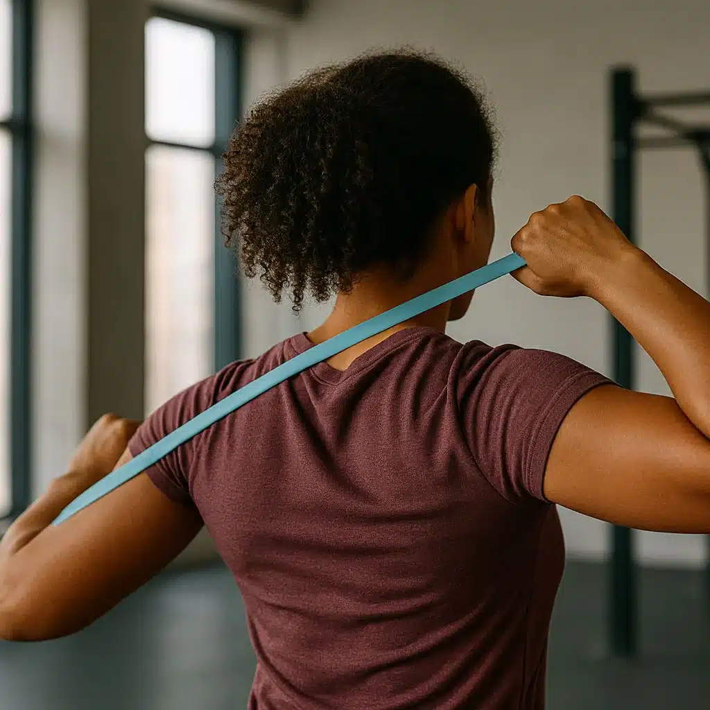 Exercices de rééducation de l’épaule avec élastique
