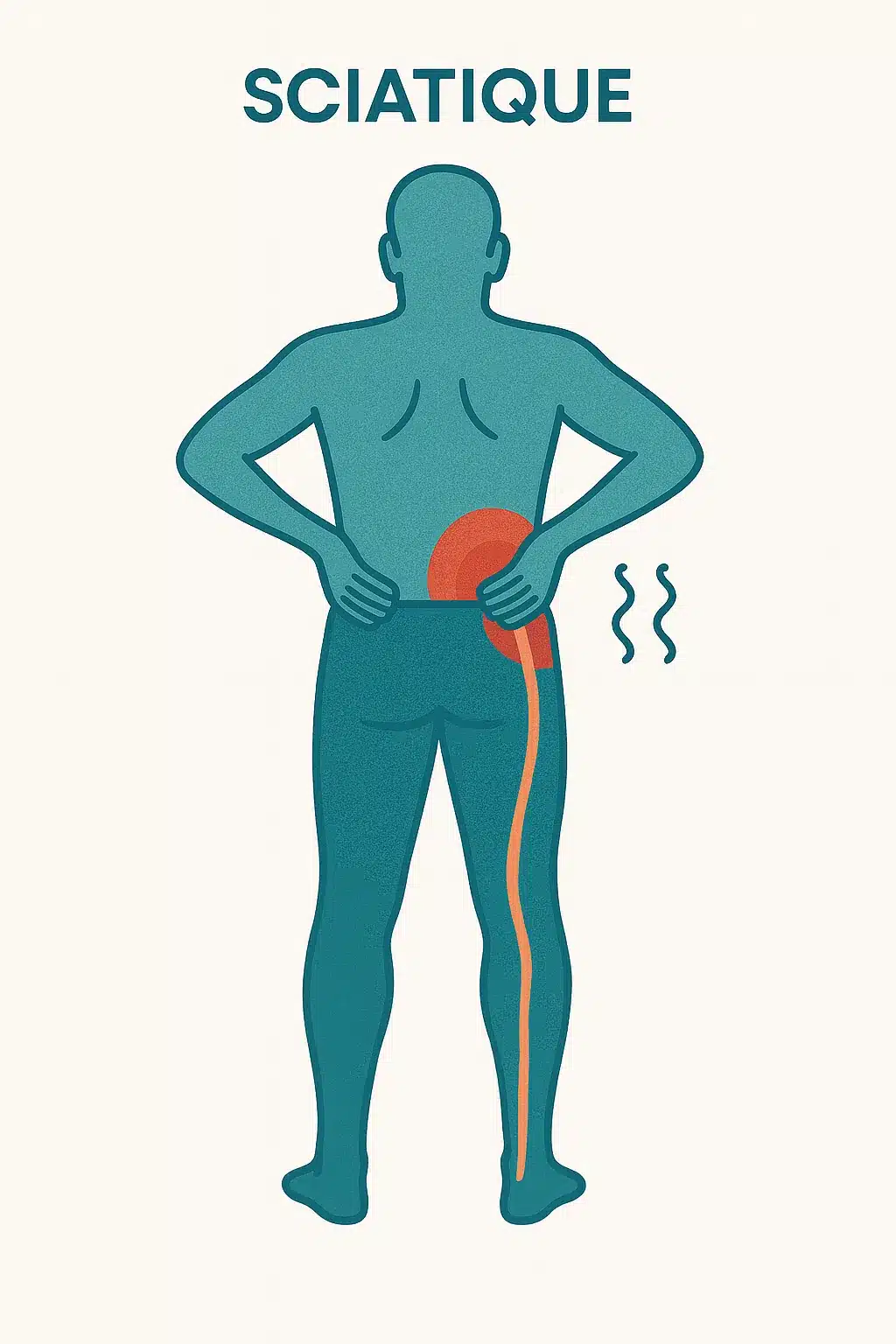 Illustration du trajet du nerf sciatique depuis le bas du dos jusque dans la jambe