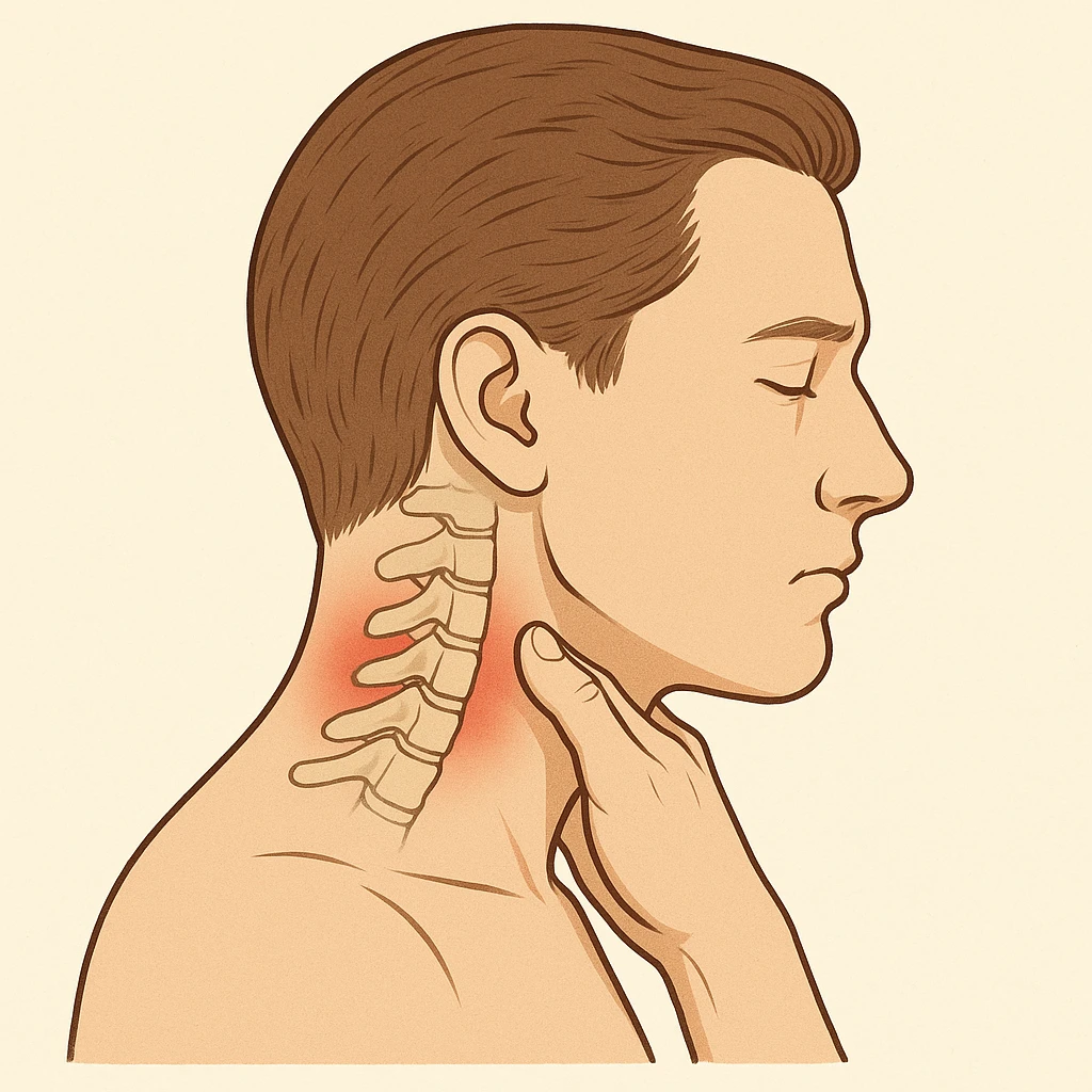 Illustration de la région cervicale avec zone douloureuse