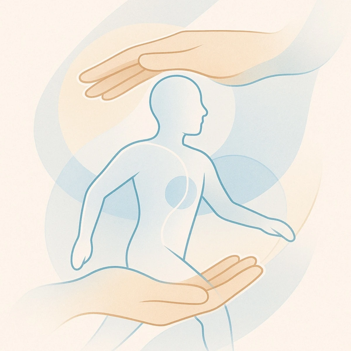 Illustration ostéopathie du sport : mains protégeant un athlète en mouvement